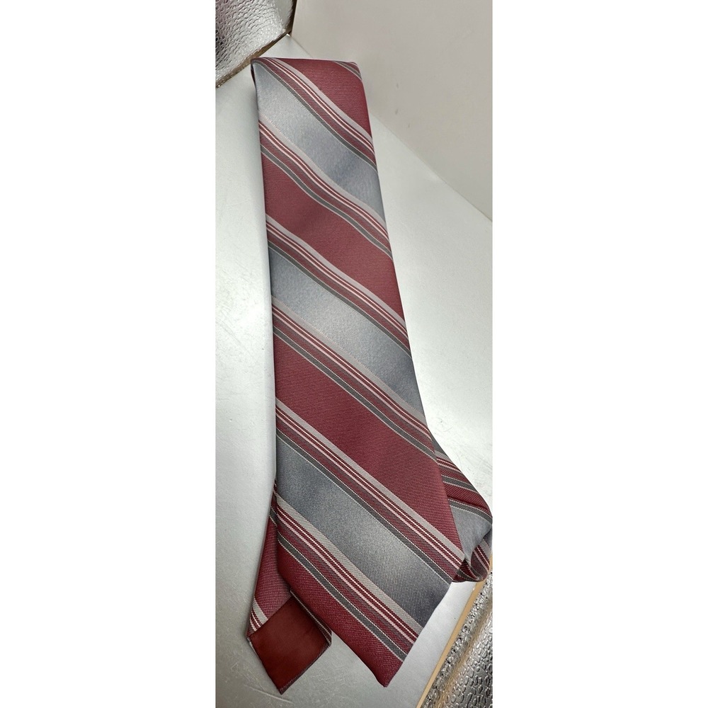 De Carlo Men's Red Gray Striped Necktie Classic Business Tie Classic Tie